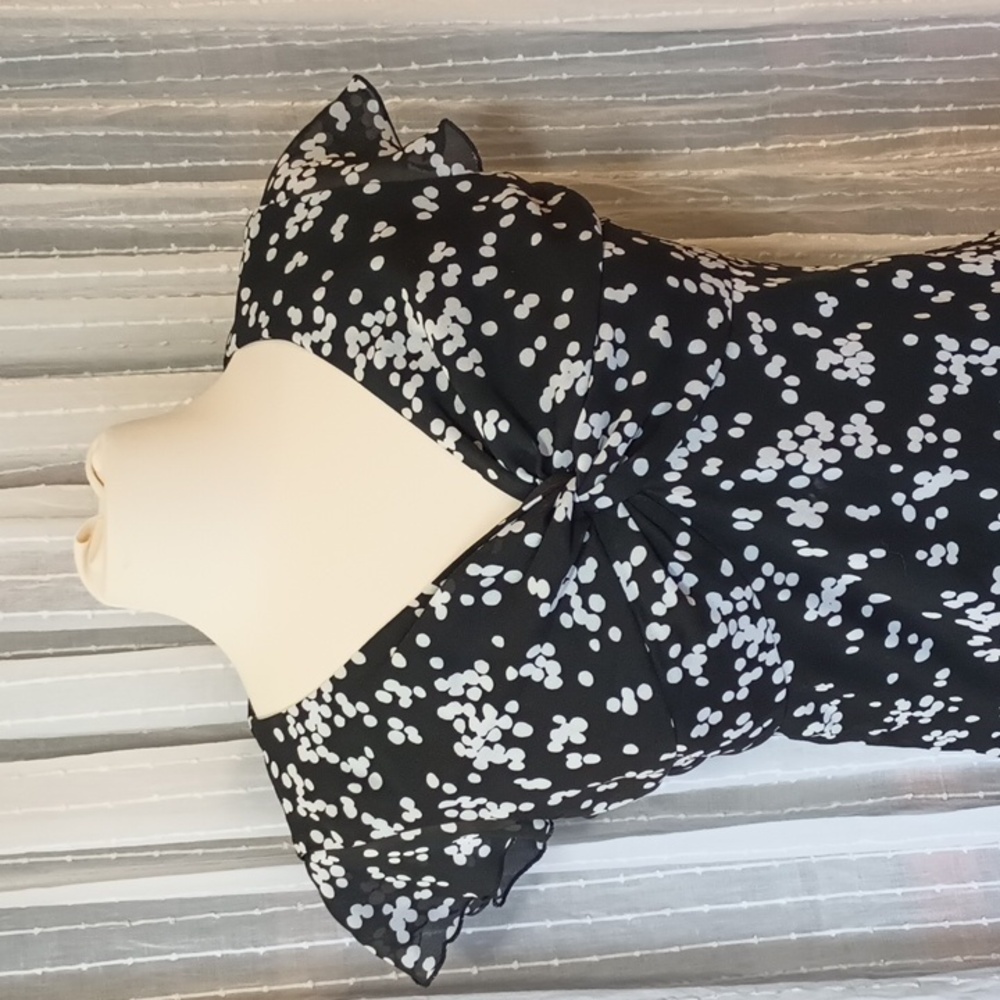 R&K Originals Petite Black White Polkadot Knot Twist Neckline Feminine Dress 8P - Picture 5 of 11